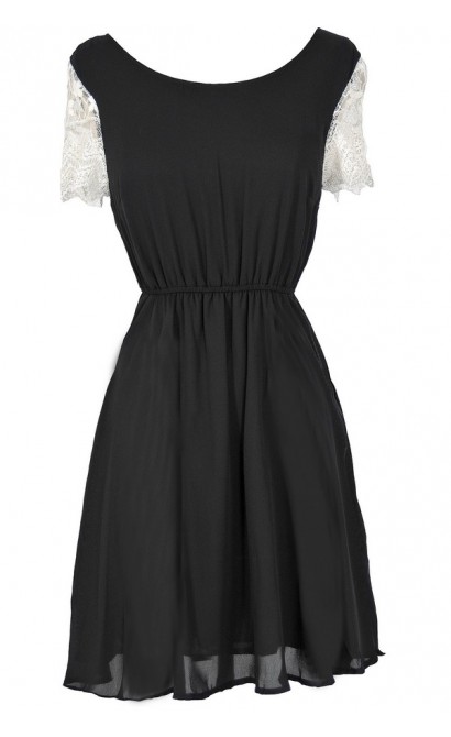 Love At First Sight Lace Cap Sleeve Dress in Black